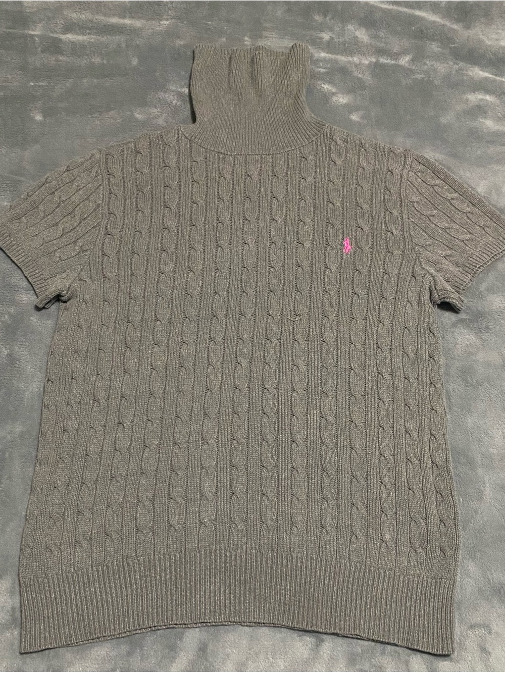 Ralph Lauren Gray Cable-Knit Short-Sleeve Turtleneck Sweater